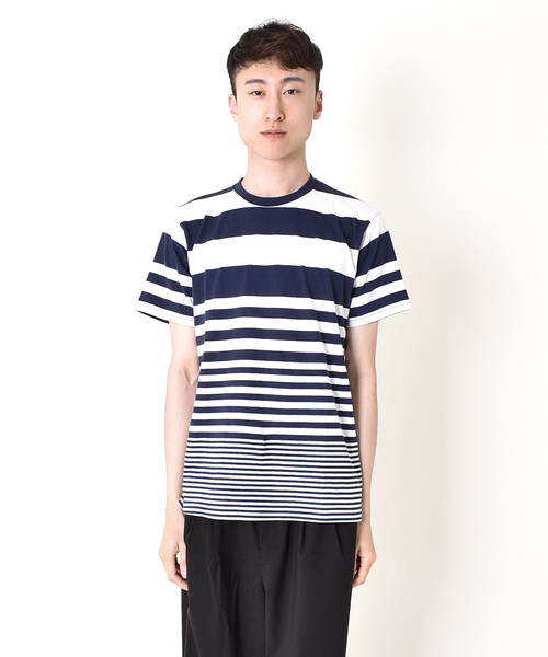 VIBGYOR(ヴィブジョー)の「VIBGYOR Select/ 20/-柄込転換ボーダーTEE(Tシャツ/カットソー・メンズ・ブルー系その他/ブルー系その他2/ブラック×ホワイト/ホワイト×ネイビー/ブラック系その他・LARGE/MEDIUM/X-LARGE)」の1枚目の写真