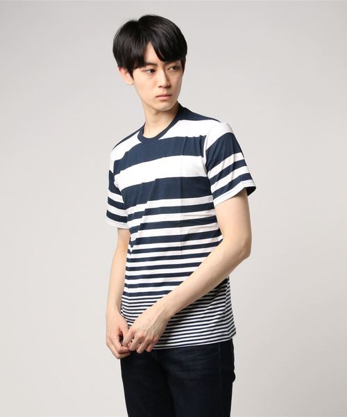 VIBGYOR(ヴィブジョー)の「VIBGYOR Select/ 20/-柄込転換ボーダーTEE(Tシャツ/カットソー・メンズ・ブルー系その他/ブルー系その他2/ブラック×ホワイト/ホワイト×ネイビー/ブラック系その他・LARGE/MEDIUM/X-LARGE)」の9枚目の写真