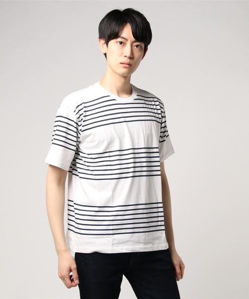 VIBGYOR(ヴィブジョー)の「VIBGYOR Select/ 20/-柄込転換ボーダーTEE(Tシャツ/カットソー・メンズ・ブルー系その他/ブルー系その他2/ブラック×ホワイト/ホワイト×ネイビー/ブラック系その他・LARGE/MEDIUM/X-LARGE)」の8枚目の写真