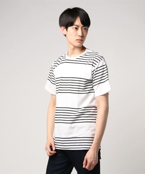 VIBGYOR(ヴィブジョー)の「VIBGYOR Select/ 20/-柄込転換ボーダーTEE(Tシャツ/カットソー・メンズ・ブルー系その他/ブルー系その他2/ブラック×ホワイト/ホワイト×ネイビー/ブラック系その他・LARGE/MEDIUM/X-LARGE)」の2枚目の写真
