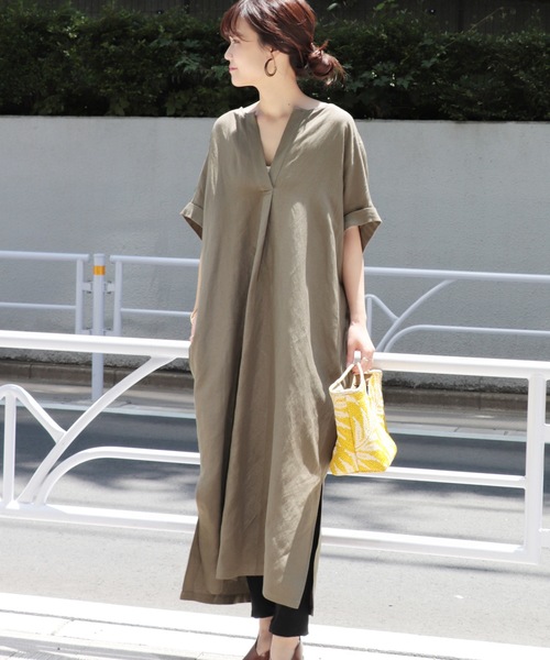 JOURNAL STANDARD（ジャーナルスタンダード）の「《WEB限定》JS+eVIS麻ワンピース◆（ワンピース・レディース・ベージュ/カーキ/ネイビー・FREE）」の3枚目の写真