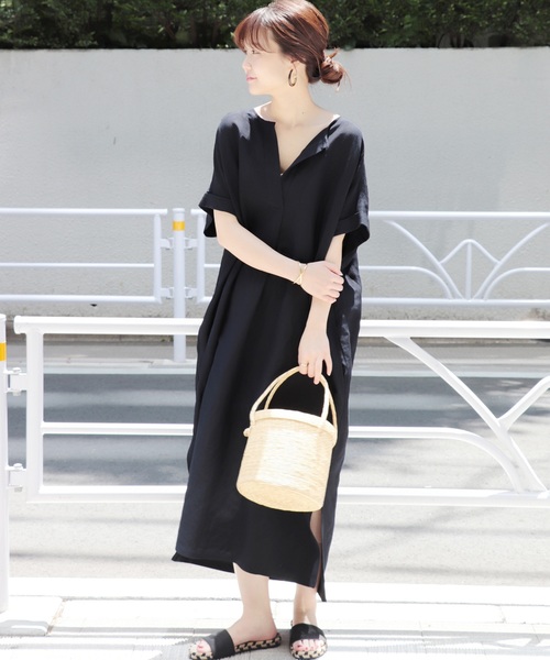 JOURNAL STANDARD（ジャーナルスタンダード）の「《WEB限定》JS+eVIS麻ワンピース◆（ワンピース・レディース・ベージュ/カーキ/ネイビー・FREE）」の4枚目の写真