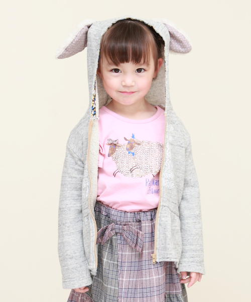 RAGMART（ラグマート）の「ウサ耳ジップアップパーカー（パーカー・キッズ・ピンク/グレー/キャメル・110cm/130cm/100cm/120cm）」の2枚目の写真