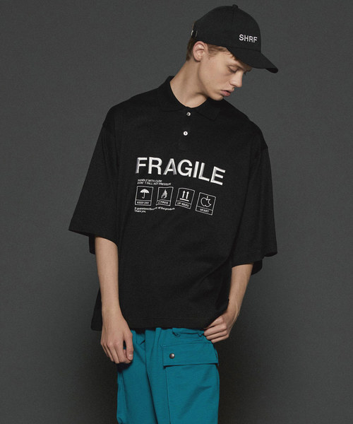 SHAREEF（シャリーフ）の「"FRAGILE" BIG POLO SHIRTS（ポロシャツ・メンズ・ブラック/レッド/ターコイズブルー/ホワイト・3/2/1）」の4枚目の写真