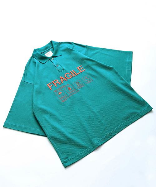 SHAREEF（シャリーフ）の「"FRAGILE" BIG POLO SHIRTS（ポロシャツ・メンズ・ブラック/レッド/ターコイズブルー/ホワイト・3/2/1）」の11枚目の写真