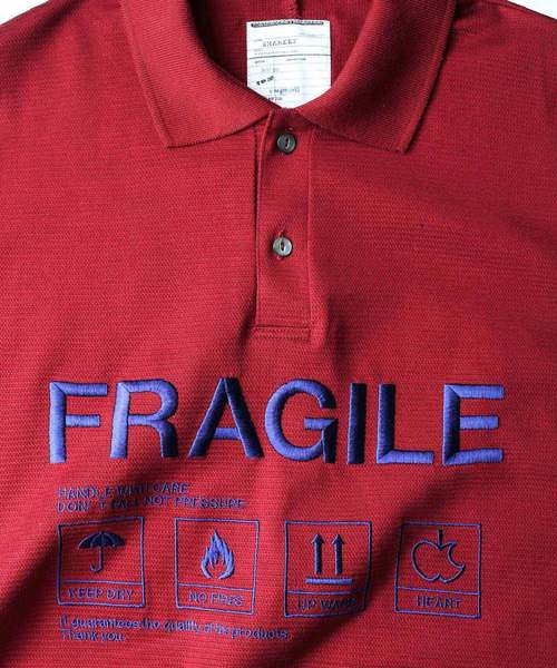 SHAREEF（シャリーフ）の「"FRAGILE" BIG POLO SHIRTS（ポロシャツ・メンズ・ブラック/レッド/ターコイズブルー/ホワイト・3/2/1）」の6枚目の写真