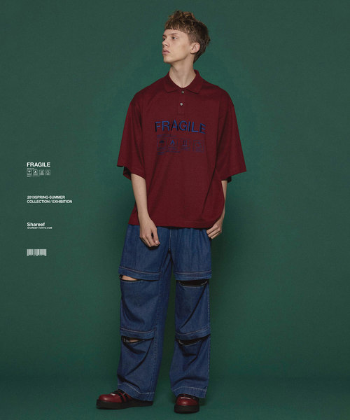 SHAREEF（シャリーフ）の「"FRAGILE" BIG POLO SHIRTS（ポロシャツ・メンズ・ブラック/レッド/ターコイズブルー/ホワイト・3/2/1）」の12枚目の写真