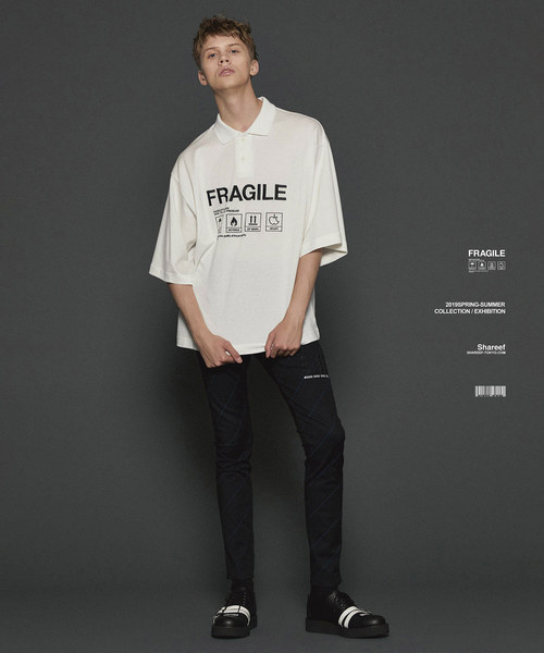SHAREEF（シャリーフ）の「"FRAGILE" BIG POLO SHIRTS（ポロシャツ・メンズ・ブラック/レッド/ターコイズブルー/ホワイト・3/2/1）」の15枚目の写真