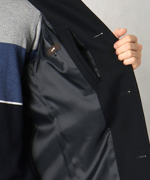 COMME CA MEN（コムサメン）の「ウールメルトン　ジャケットコート（ステンカラーコート・メンズ・ブラック/ネイビー・SMALL/MEDIUM/LARGE）」の7枚目の写真