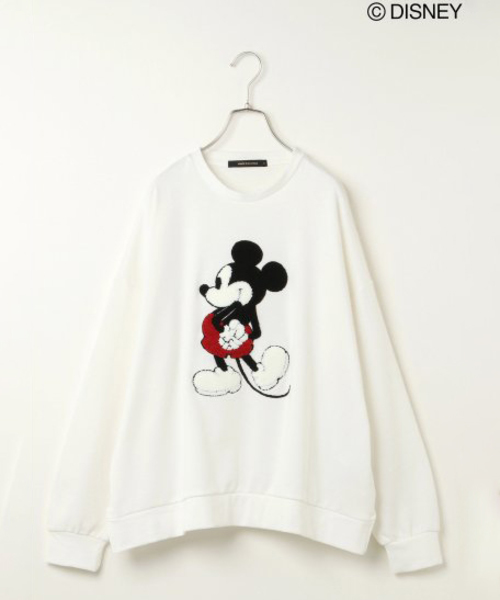 Disney(ディズニー)の「Disney(ディズニー)ミッキーサガラ刺繍裏毛トレーナー(スウェット・レディース・ホワイト/ベージュ・MEDIUM/LARGE)」の3枚目の写真