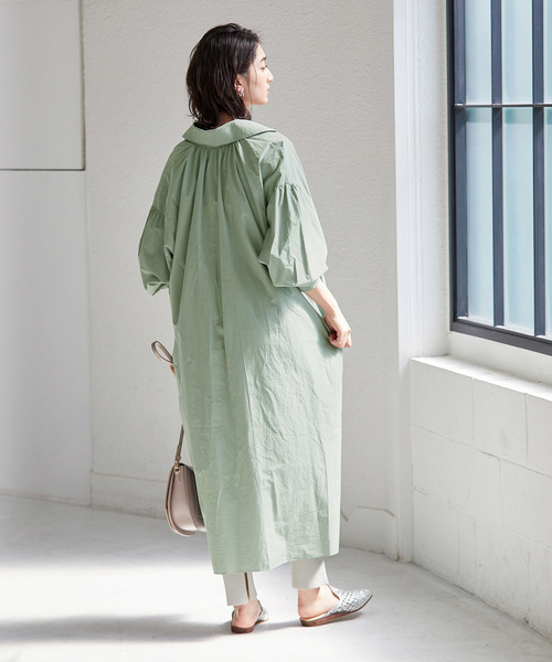 ADAM ET ROPE'(アダムエロペ)の「ギャザーサックワンピース(ワンピース・レディース・ホワイト/ライトグリーン・FREE)」の7枚目の写真