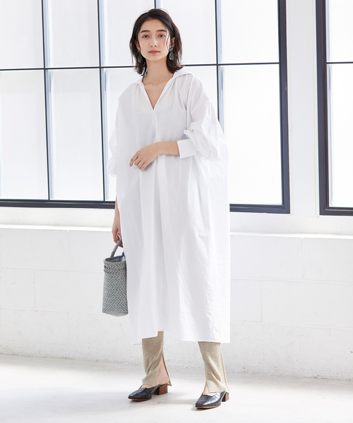 ADAM ET ROPE'(アダムエロペ)の「ギャザーサックワンピース(ワンピース・レディース・ホワイト/ライトグリーン・FREE)」の20枚目の写真