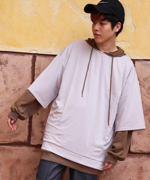 revertical(リバーティカル)の「ストレッチ ポンチ素材 半袖 ビッグTシャツ(Tシャツ/カットソー・メンズ・ホワイト/パープル/ダークオレンジ/ブラック/グレー/ワインレッド・M/L)」の2枚目の写真