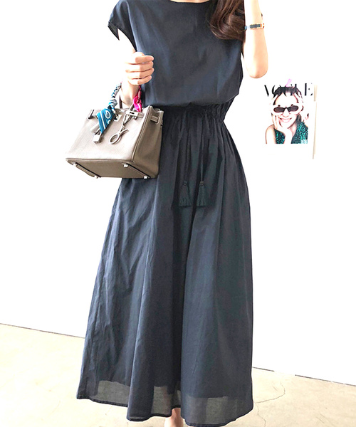 ABITOKYO(アビトーキョー)の「麻ライク マキシワンピース(ワンピース・レディース・アイボリー/ブラック系その他/ブラック/カーキ/キャメル/ダークグリーン/ベージュ系その他/ブラック×ホワイト・FREE)」の4枚目の写真