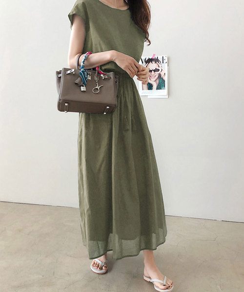 ABITOKYO(アビトーキョー)の「麻ライク マキシワンピース(ワンピース・レディース・アイボリー/ブラック系その他/ブラック/カーキ/キャメル/ダークグリーン/ベージュ系その他/ブラック×ホワイト・FREE)」の7枚目の写真