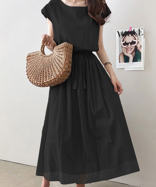 ABITOKYO(アビトーキョー)の「麻ライク マキシワンピース(ワンピース・レディース・アイボリー/ブラック系その他/ブラック/カーキ/キャメル/ダークグリーン/ベージュ系その他/ブラック×ホワイト・FREE)」の2枚目の写真