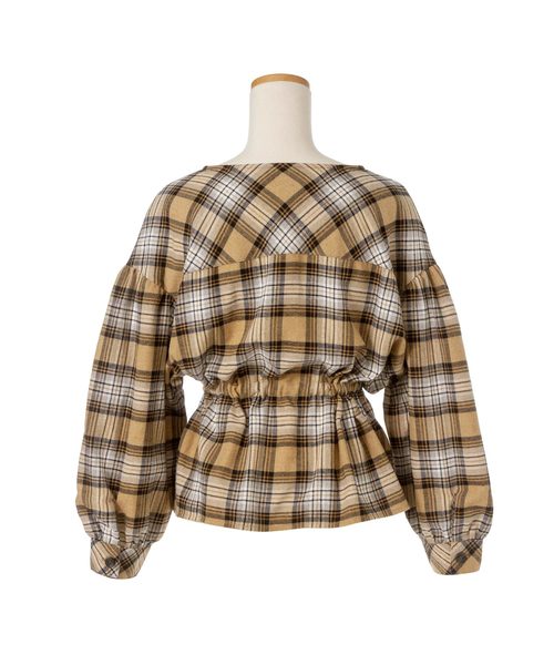 Newlyme（ニューリーミー）の「チェックドロストＶネックブラウス（シャツ/ブラウス・レディース・ベージュ/ブラウン/レッド/アイボリー・MEDIUM/LARGE）」の12枚目の写真
