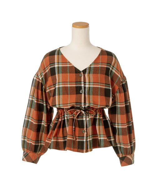 Newlyme（ニューリーミー）の「チェックドロストＶネックブラウス（シャツ/ブラウス・レディース・ベージュ/ブラウン/レッド/アイボリー・MEDIUM/LARGE）」の10枚目の写真