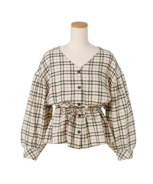 Newlyme（ニューリーミー）の「チェックドロストＶネックブラウス（シャツ/ブラウス・レディース・ベージュ/ブラウン/レッド/アイボリー・MEDIUM/LARGE）」の7枚目の写真