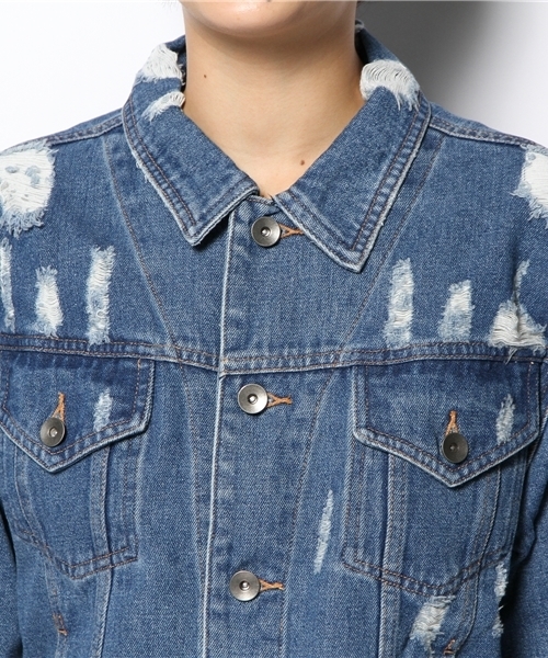 WEGO（ウィゴー）の「WEGO/ダメージデニムGジャン（デニムジャケット・レディース・インディゴブルー・FREE）」の10枚目の写真