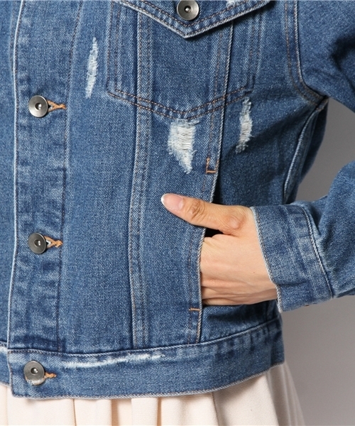 WEGO（ウィゴー）の「WEGO/ダメージデニムGジャン（デニムジャケット・レディース・インディゴブルー・FREE）」の3枚目の写真