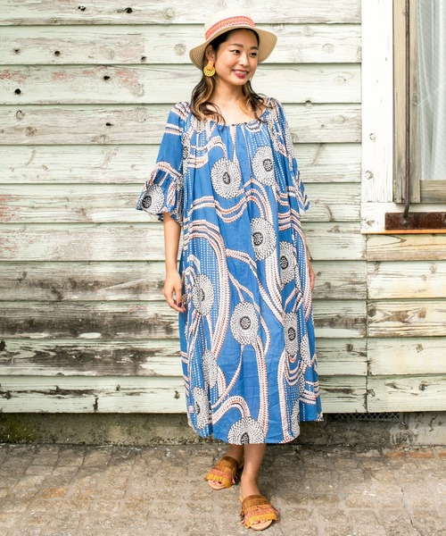 チャイハネ（チャイハネ）の「【チャイハネ】yul アフリカン柄ボリュームスリーブワンピース（ワンピース・レディース・レッド/イエロー/ブルー・FREE）」の10枚目の写真