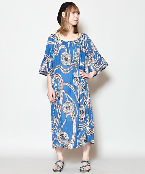 チャイハネ（チャイハネ）の「【チャイハネ】yul アフリカン柄ボリュームスリーブワンピース（ワンピース・レディース・レッド/イエロー/ブルー・FREE）」の7枚目の写真