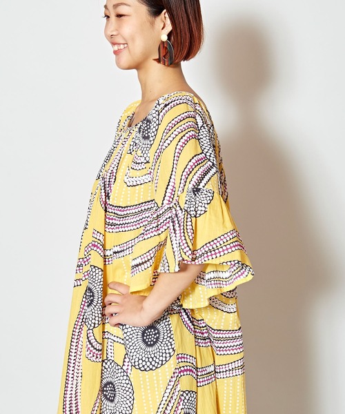 チャイハネ（チャイハネ）の「【チャイハネ】yul アフリカン柄ボリュームスリーブワンピース（ワンピース・レディース・レッド/イエロー/ブルー・FREE）」の14枚目の写真