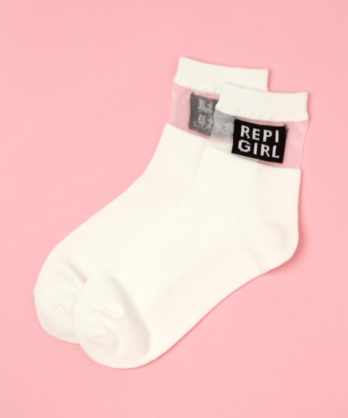 repipi armario（レピピ アルマリオ）の「ボックスロゴシースルーソックス（ソックス/靴下・レディース・ホワイト/ブラック/パープル/ミント・FREE）」の2枚目の写真