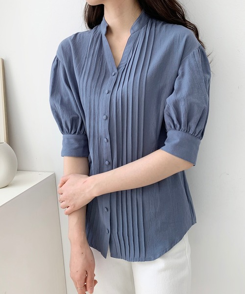 Jewelobe(ジュエローブ)の「ボリュームスリーブピンタックブラウス(シャツ/ブラウス・レディース・ベージュ/ピンク/ブルー/グリーン・FREE)」の4枚目の写真