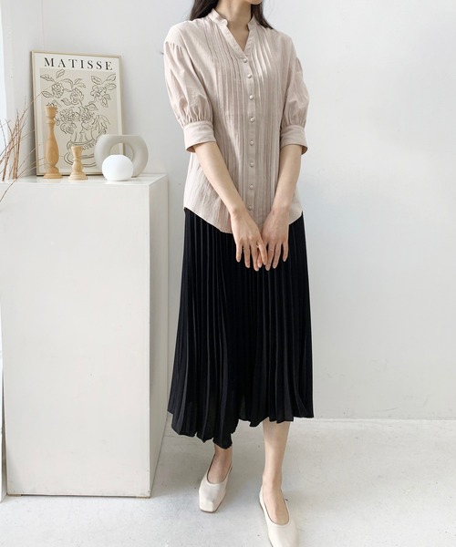 Jewelobe(ジュエローブ)の「ボリュームスリーブピンタックブラウス(シャツ/ブラウス・レディース・ベージュ/ピンク/ブルー/グリーン・FREE)」の6枚目の写真