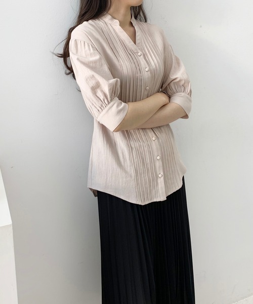 Jewelobe(ジュエローブ)の「ボリュームスリーブピンタックブラウス(シャツ/ブラウス・レディース・ベージュ/ピンク/ブルー/グリーン・FREE)」の9枚目の写真