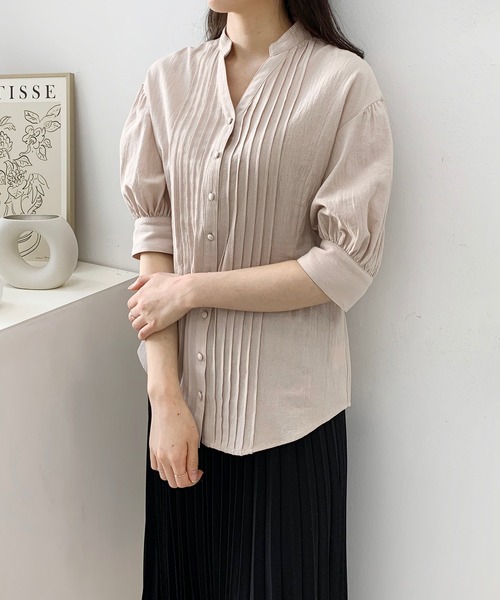 Jewelobe(ジュエローブ)の「ボリュームスリーブピンタックブラウス(シャツ/ブラウス・レディース・ベージュ/ピンク/ブルー/グリーン・FREE)」の10枚目の写真