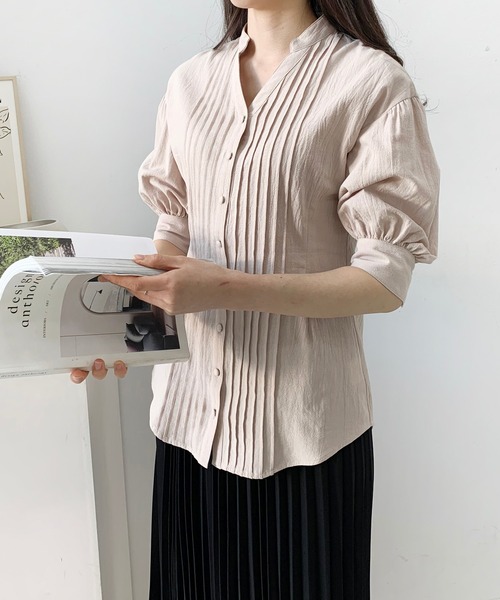 Jewelobe(ジュエローブ)の「ボリュームスリーブピンタックブラウス(シャツ/ブラウス・レディース・ベージュ/ピンク/ブルー/グリーン・FREE)」の12枚目の写真