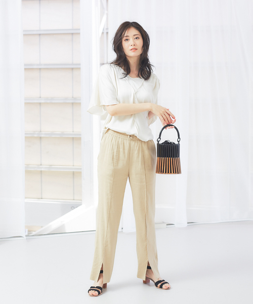 qualite（カリテ）の「リネンレーヨンスリットパンツ（その他パンツ・レディース・ブラック/ベージュ・40/38/36）」の12枚目の写真