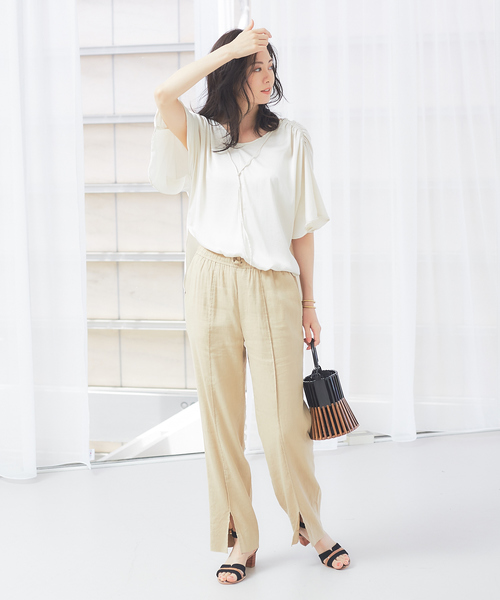 qualite（カリテ）の「リネンレーヨンスリットパンツ（その他パンツ・レディース・ブラック/ベージュ・40/38/36）」の13枚目の写真