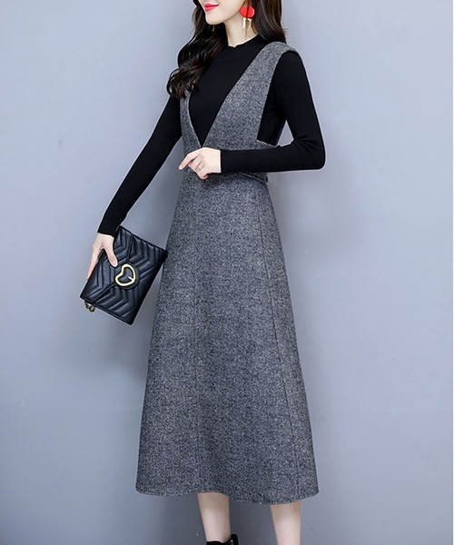 セール ワンピース ドレス ワンピース セットアップ ウールノースリーブワンピース ロンtアンサンブル ワンピース Ritzy リッツィー のファッション