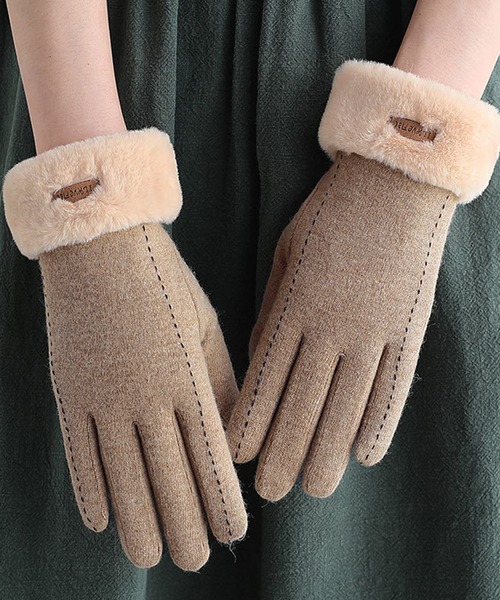 レディーススマホタッチ対応ふわふわファー手袋