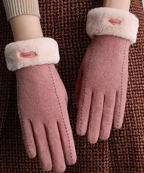 レディーススマホタッチ対応ふわふわファー手袋