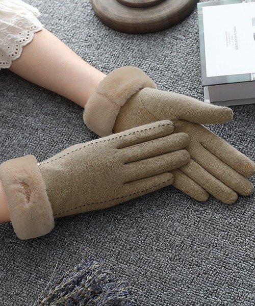 レディーススマホタッチ対応ふわふわファー手袋