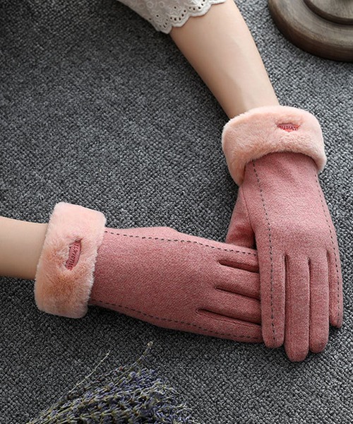 レディーススマホタッチ対応ふわふわファー手袋
