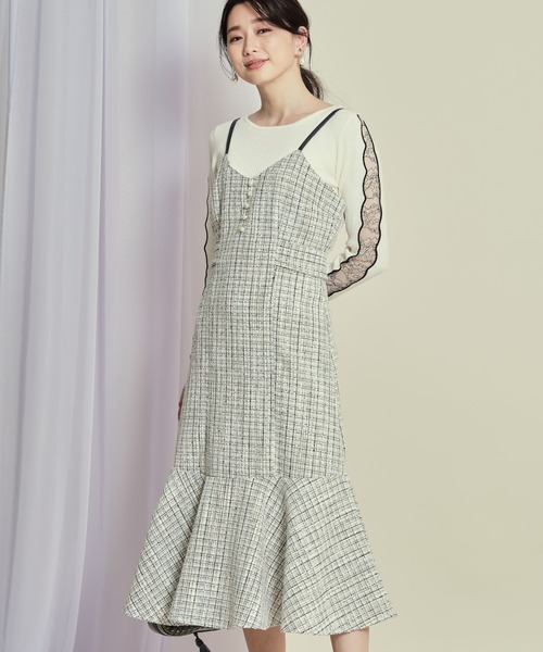 Luxe ワンピース Tocco Tocco セール Closet ワンピース Closet トッコ クローゼット のファッション ウエストりぼん付きパール装飾ツイードキャミワンピース Tocco