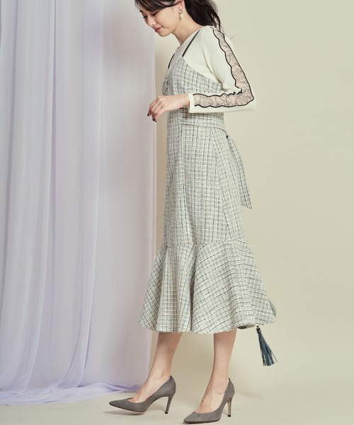 Luxe ワンピース Tocco Tocco セール Closet ワンピース Closet トッコ クローゼット のファッション ウエストりぼん付きパール装飾ツイードキャミワンピース Tocco