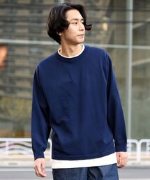 【WEB限定】SHIPS: 《洗えるニットとTシャツがセット》レイヤード クルーネック プルオーバー