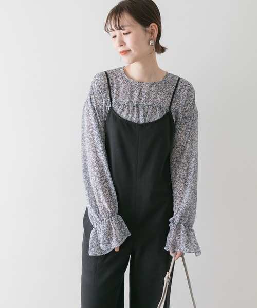 F by ROSSO（エフバイロッソ）の「F by ROSSO　コットンレーヨンオールインワン∴（サロペット/オーバーオール・レディース・ブラック/ベージュ/オフホワイト・38/36）」の4枚目の写真