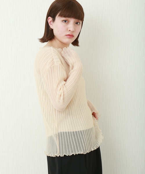 libelle more（リベル モア）の「パワーネットランダムプリーツ　プルオーバー+ボードレーキャミ　セット（Tシャツ/カットソー・レディース・ライトベージュ/ピンク/オフホワイト/ブラック・L/M）」の4枚目の写真