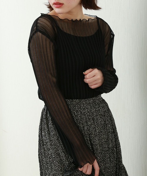 libelle more（リベル モア）の「パワーネットランダムプリーツ　プルオーバー+ボードレーキャミ　セット（Tシャツ/カットソー・レディース・ライトベージュ/ピンク/オフホワイト/ブラック・L/M）」の3枚目の写真