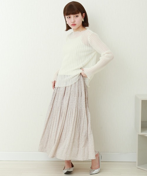 libelle more（リベル モア）の「パワーネットランダムプリーツ　プルオーバー+ボードレーキャミ　セット（Tシャツ/カットソー・レディース・ライトベージュ/ピンク/オフホワイト/ブラック・L/M）」の9枚目の写真