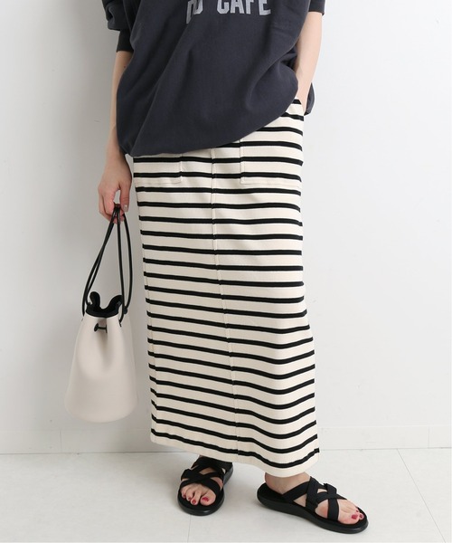 SLOBE IENA（スローブイエナ）の「コットンマリブフライススカ―ト【ウエストゴム/手洗い可能】◆（スカート・レディース・ブラック/アイボリー/ブルー系その他/カーキ・FREE）」の2枚目の写真