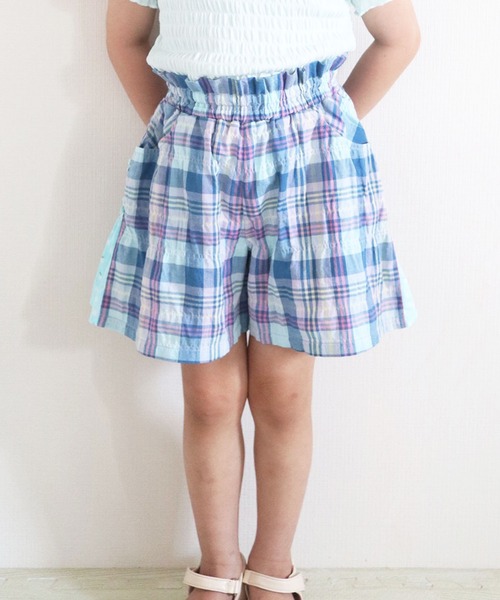 KP（ケーピー）の「シャーリングチェックキュロット(100-130cm)（その他パンツ・キッズ・オレンジ/ブルー系その他・110cm/120cm/130cm）」の2枚目の写真